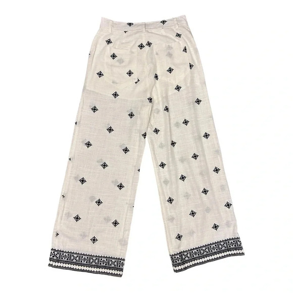 Fore Linen Straight Leg Embroidered Print Pants Resortwear boho tropical summer - Picture 9 of 13